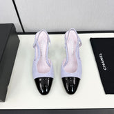 HIGH SLINGBACK LIGHT BLUE TWEED AND BLACK CALFSKIN